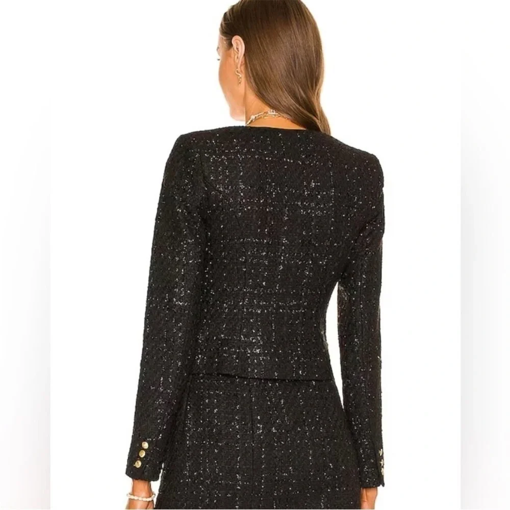 Revolve Assignment Bianca Jacket in Black Tweed Revolve Square Neck Size XS NWOT
